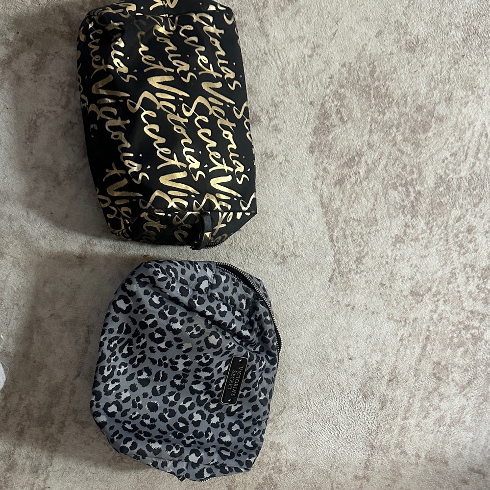 Victoria's Secret Black and Gold Script Makeup Bags